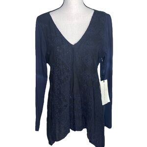 4Love and Liberty Johnny Was Lace‎ Front Raglan Deep V Long Sleeve Top Large NWT